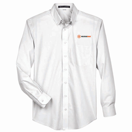Devon & Jones Men's Broadcloth Woven Dress Shirt with Wolverine Brass Logo